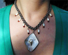 shell pearl pendant inverted round chainmail